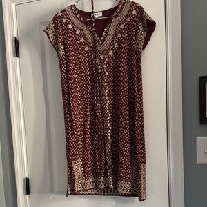 Bohemian Burgundy and Cream Women's Dress
